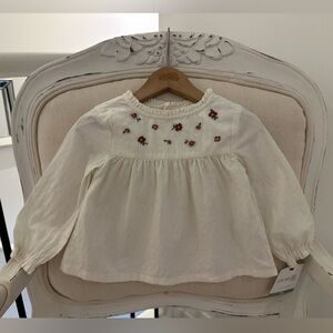 🦢 6 Mth Organic Cotton Embriodered Floral Ivory Cream Baby Top NWT
